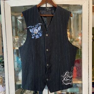 Vintage black pinstripe men’s vest XL Y2K